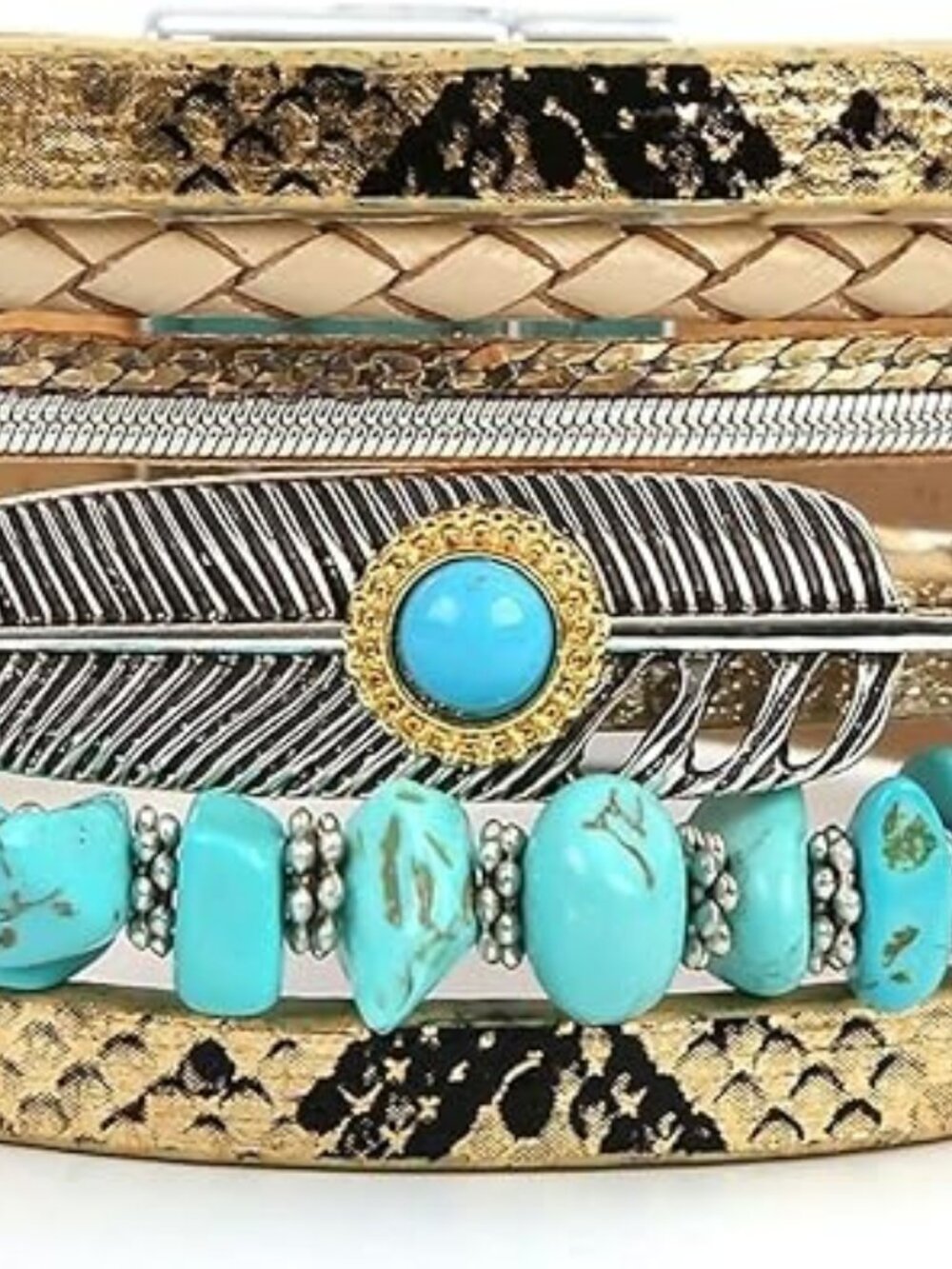 NEW‎ Classy Bracelet Boho w Turquoise & Leopard Print Bangle Bohemian Jewelry